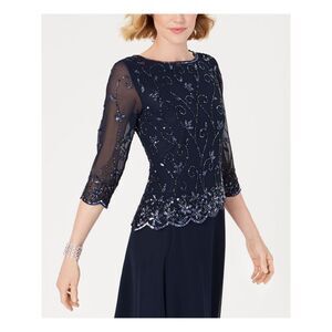 JKARA Womens Sequined Overlay V Neck Formal Dress